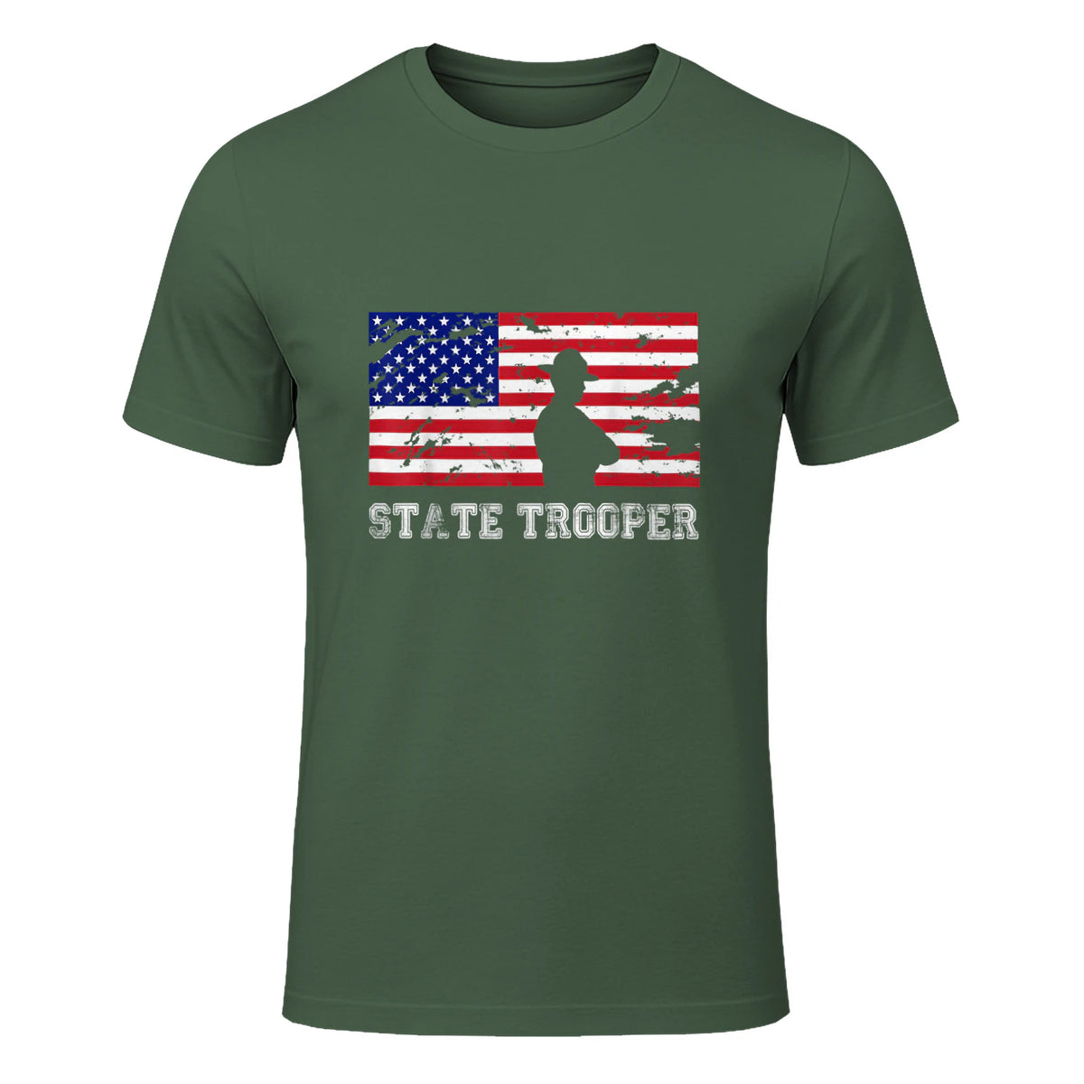 State Trooper USA Flag T-Shirt Gift T-Shirt in Military Green - front view