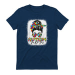 Autism Mom Life Messy Bun T-Shirt in Navy - back view