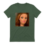 Funny Doll Face Meme Expression Hilarious Sarcastic in Military Green - back view