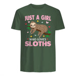 Just a Girl Who Loves Sloths Shirt Gift For Sloths Lover in Military Green - back view