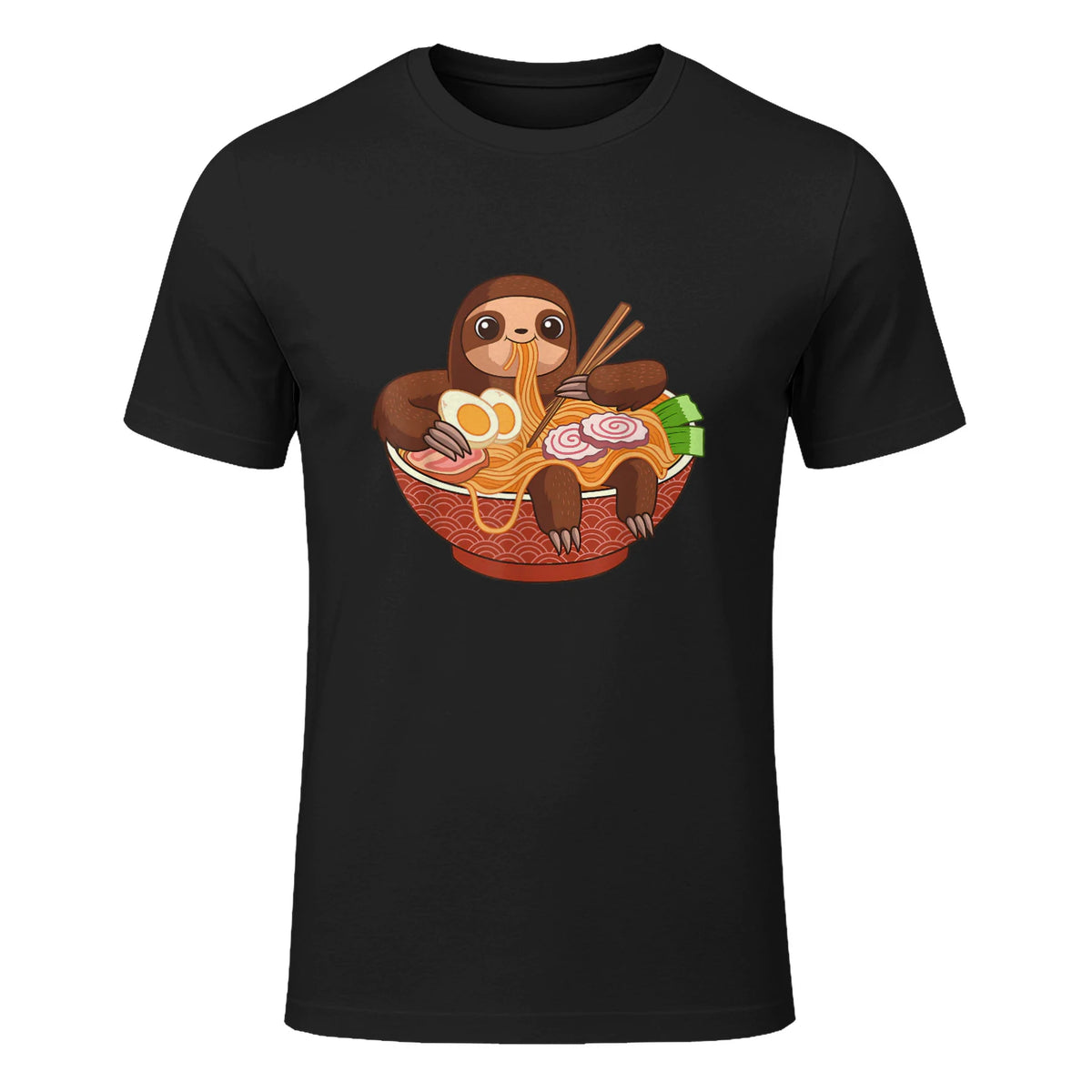 Kawaii Cute Anime Sloth Otaku Japanese Ramen Noodles in Black - front view