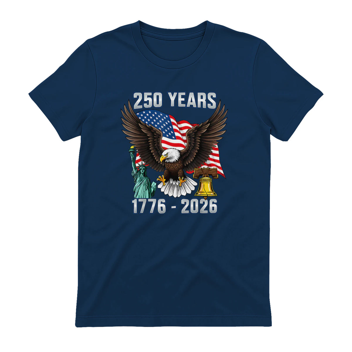 American Flag Fourth of July Anniversary T-Shirt in Navy - back view