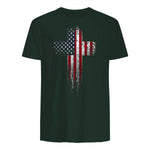 American USA Flag Christian Cross T-Shirt in Forest Green - back view