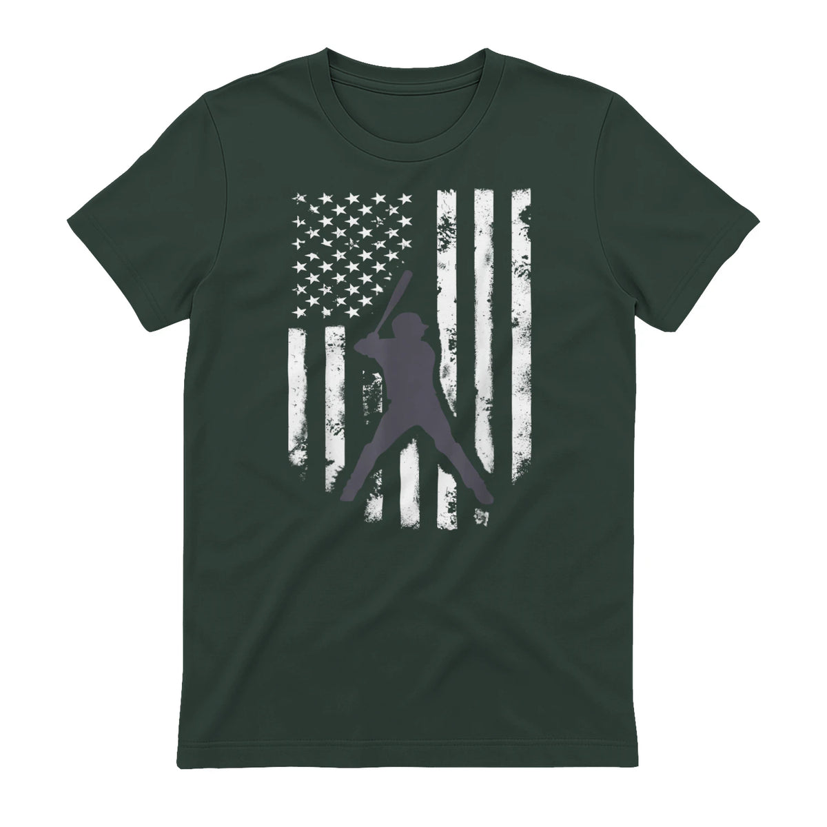 American Flag Baseball Shirt Cool Distressed Jersey Gift Tee T-Shirt in Forest Green - back view