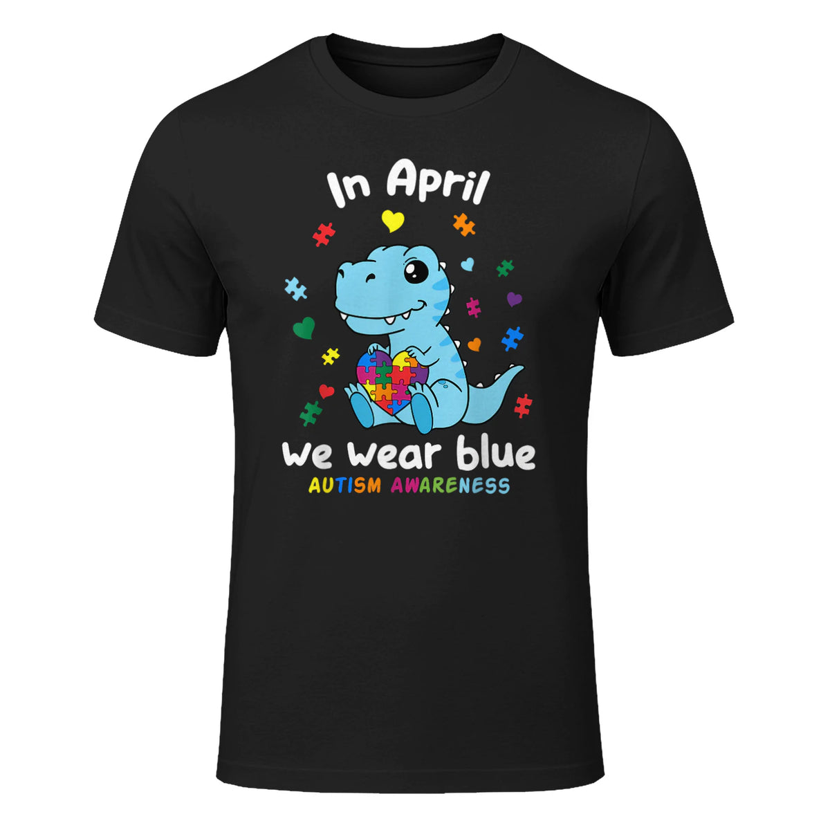 Baby Dino Autism Awareness T-Shirt in Black - front view