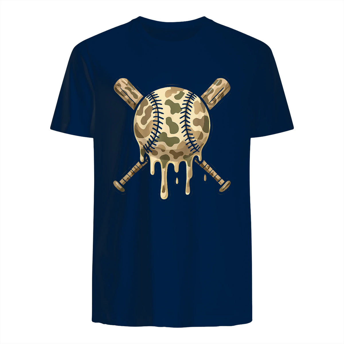 Baseball Drip Camo Baseball Bats Boys Sports Cool Game Day T-Shirt in Navy - back view