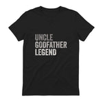 Funny Uncle Godparent Hero Message Uncle Godfather Legend For A Favorite Uncle Family Baptism T-Shirt - Black, Sm in Black - back view