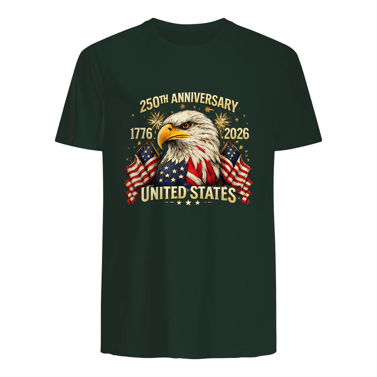 American Flag Anniversary T-Shirt in Forest Green - back view