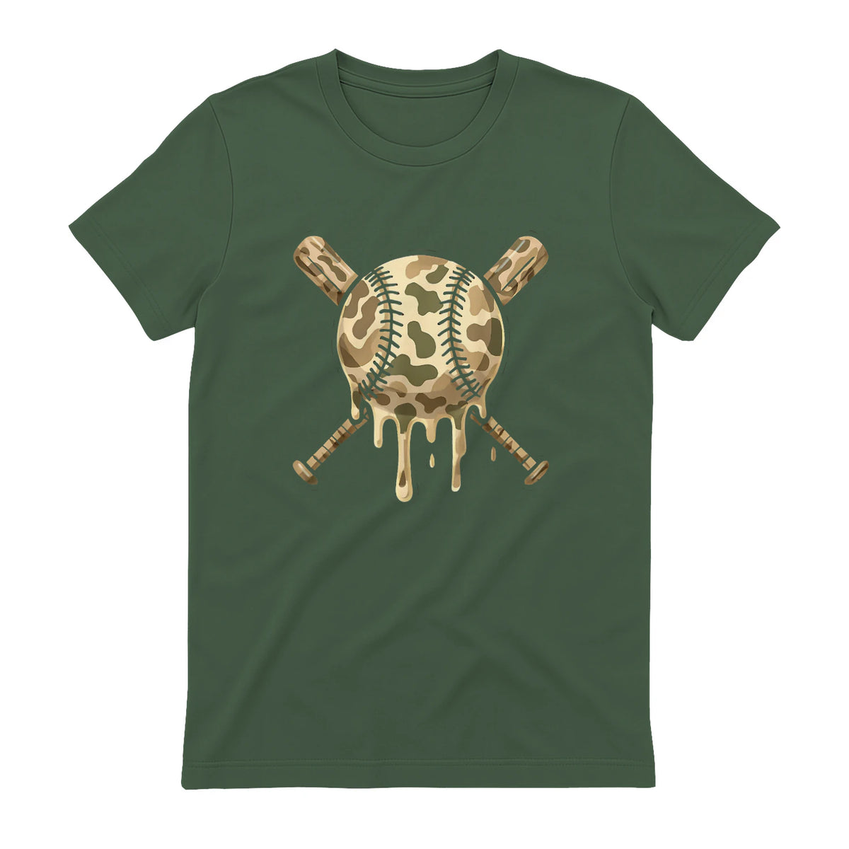 Baseball Drip Camo Baseball Bats Boys Sports Cool Game Day T-Shirt in Military Green - back view