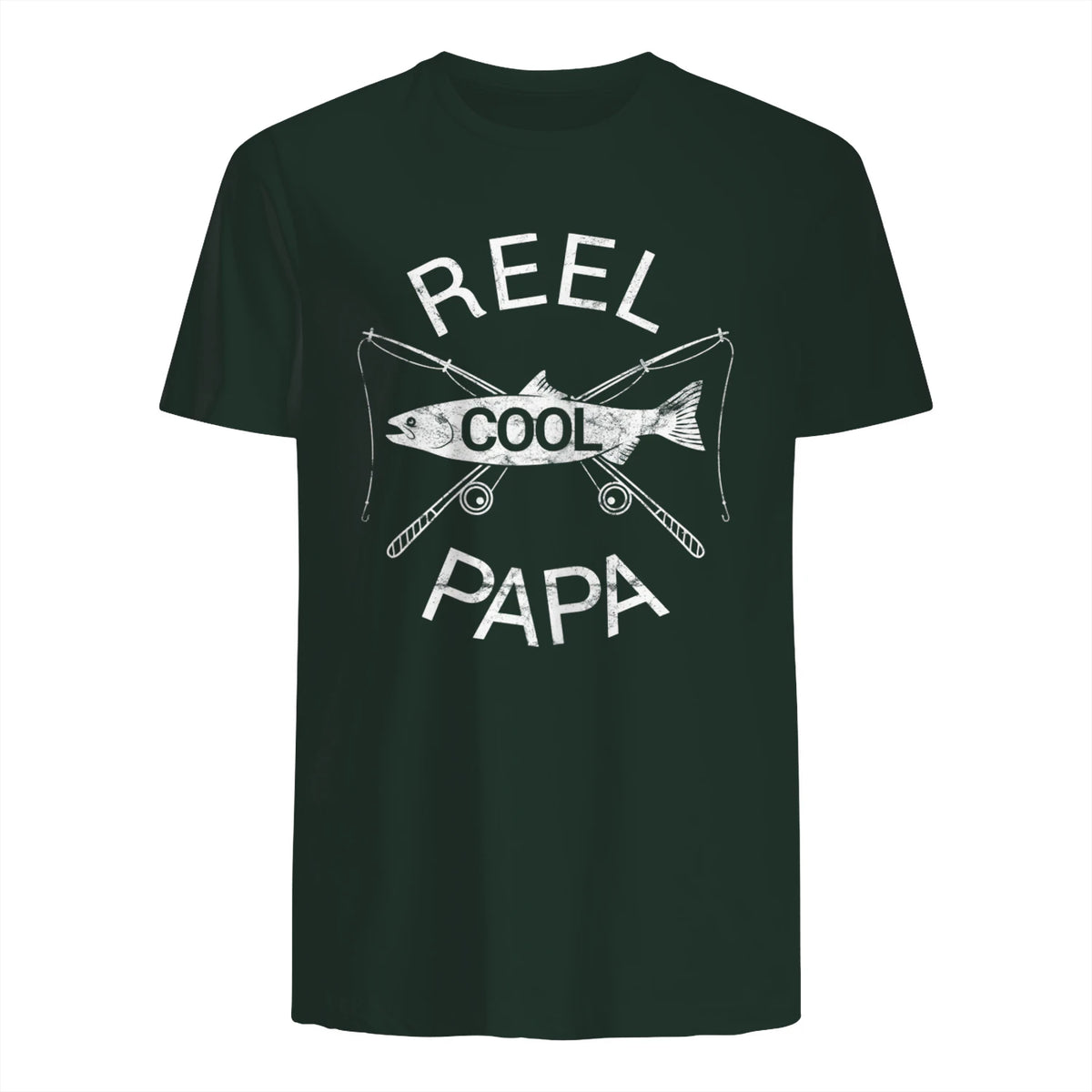 Funny Fishing Reel Cool Papa Dad Joke T-Shirt in Forest Green - back view
