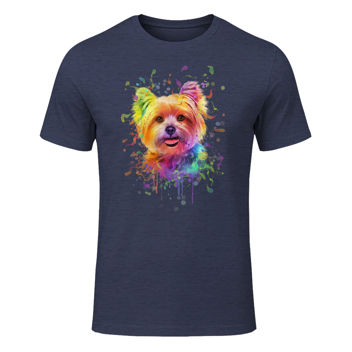 Colorful Splash Art Yorkshire Terrier Portrait Yorkshire Lover in Heather Navy - front view
