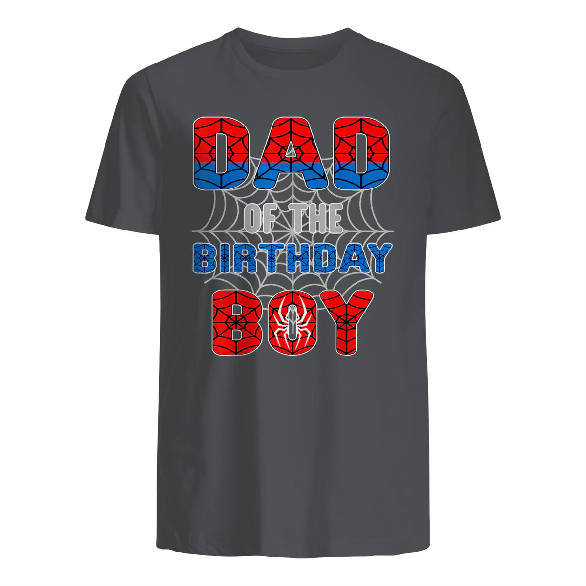 Birthday Boy Dad Spider Web T-Shirt in Charcoal - back view