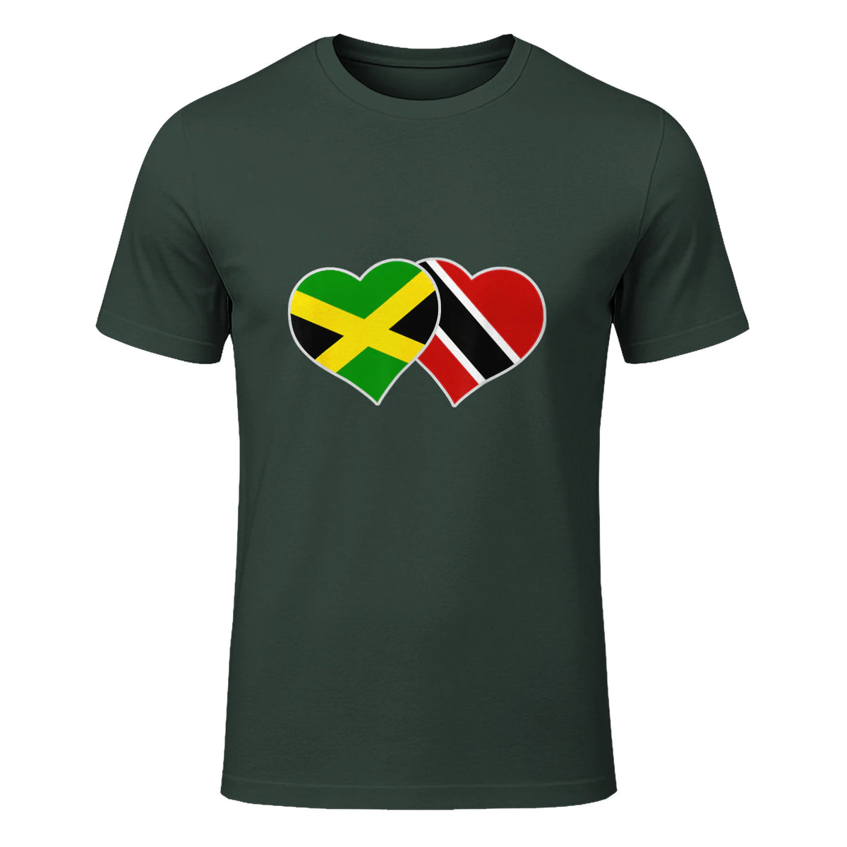 Trinidadian Jamaican Heart Love Jamaica Trinidad Flag in Forest Green - front view