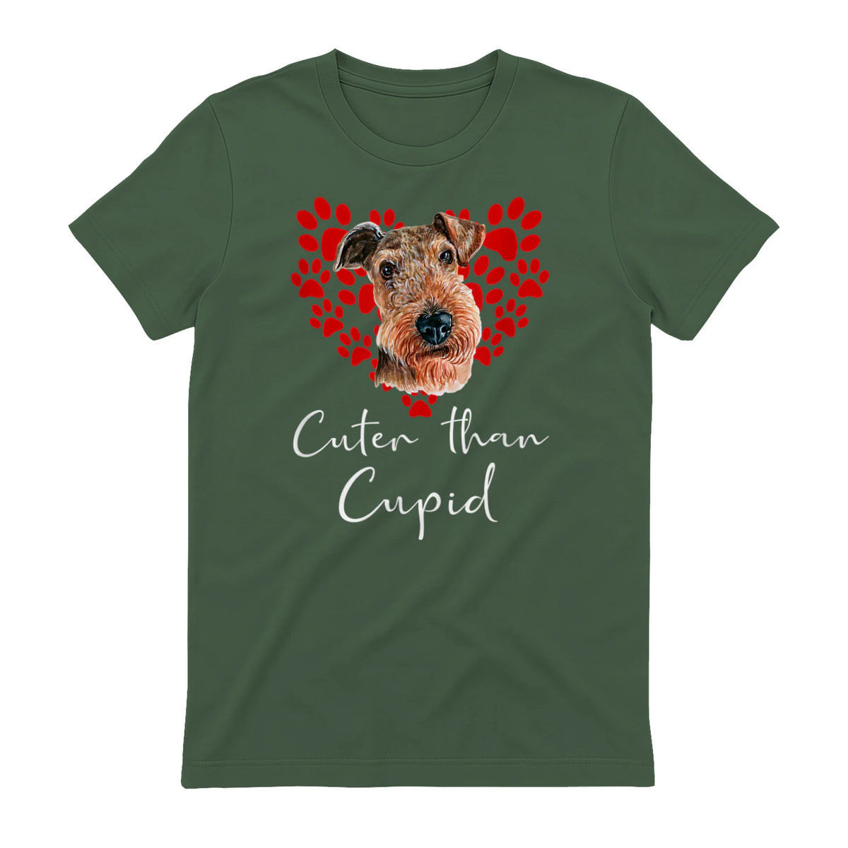 AIREDALE TERRIER Cuter Than Cupid Disant Saint Valentin in Military Green - back view