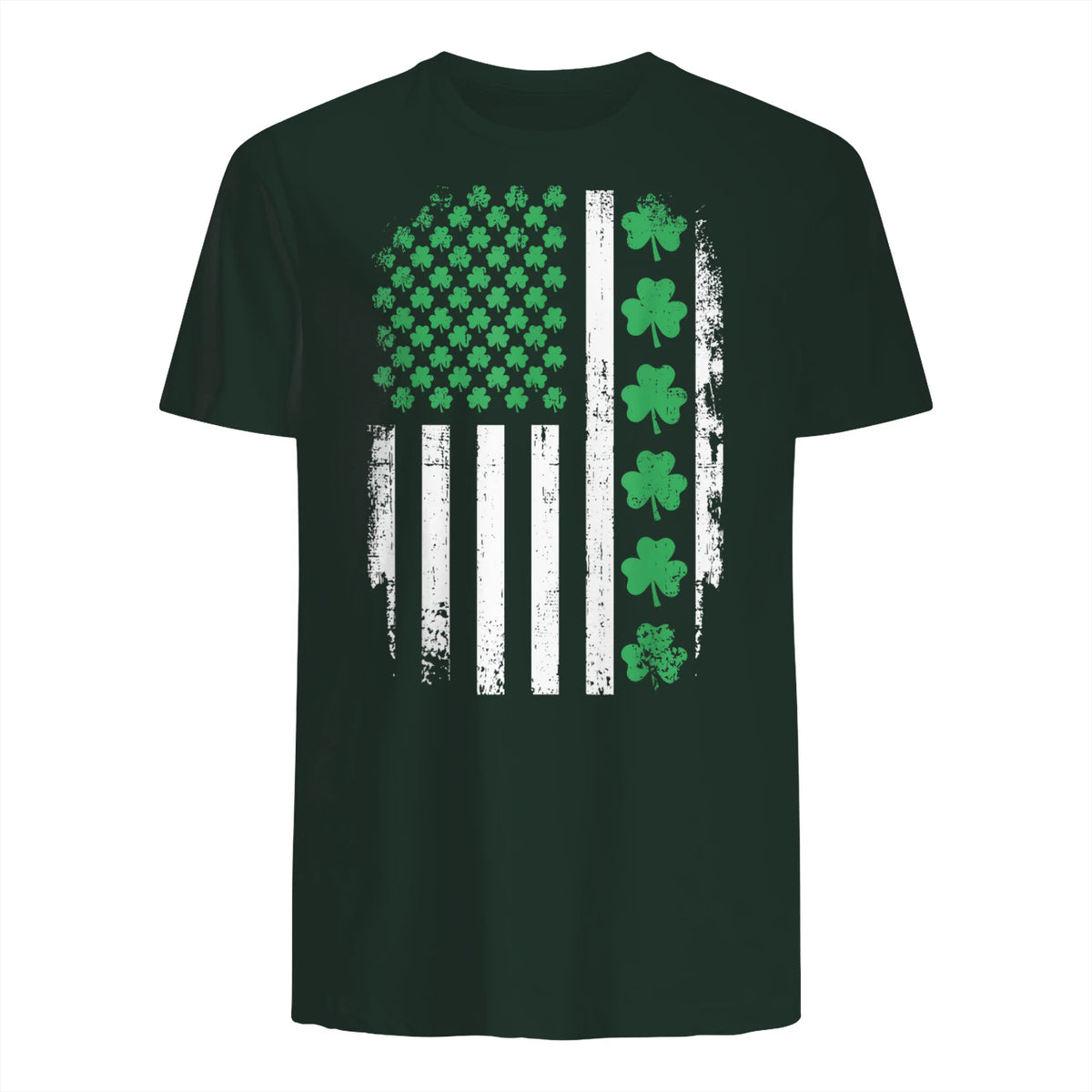 US American Flag with Shamrocks for St Patricks Day T-Shirt in Forest Green - back view