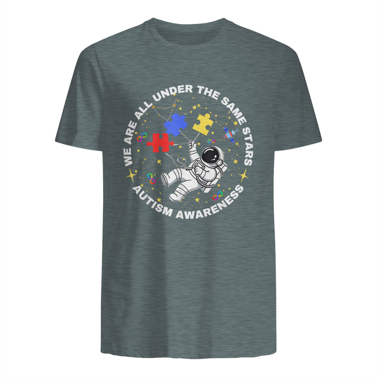 Autism We are All Under The Same Stars Space Astronaut in Dark Heather - back view