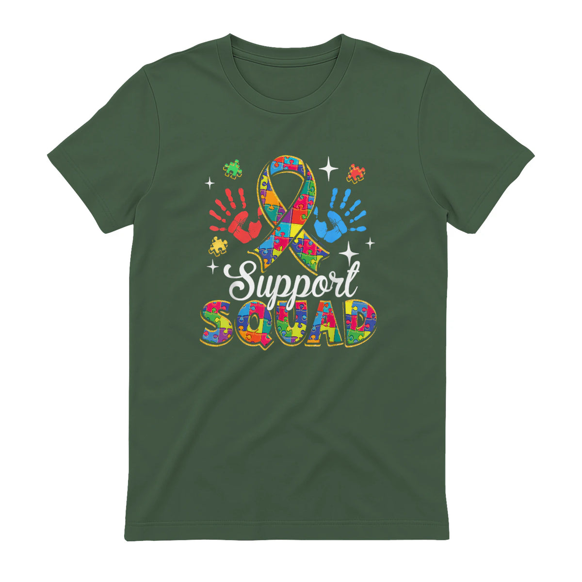 Autism Awareness Autism Support Squad Family in Military Green - back view