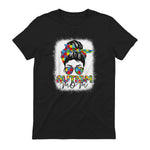 Autism Mom Life Messy Bun T-Shirt in Black - back view