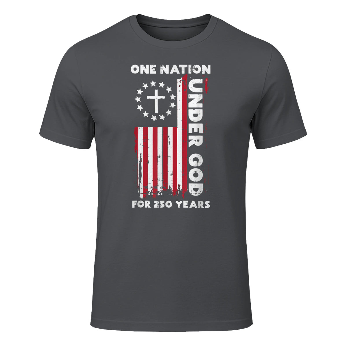 Christian American Flag Anniversary T-Shirt in Charcoal - front view
