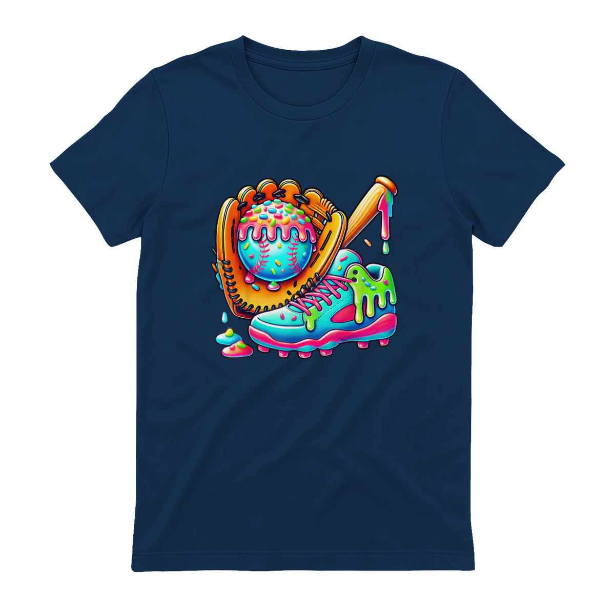 Ice Cream Drip Baseball Stuff Baseball Drip for Boys Graphic T-Shirt in Navy - back view