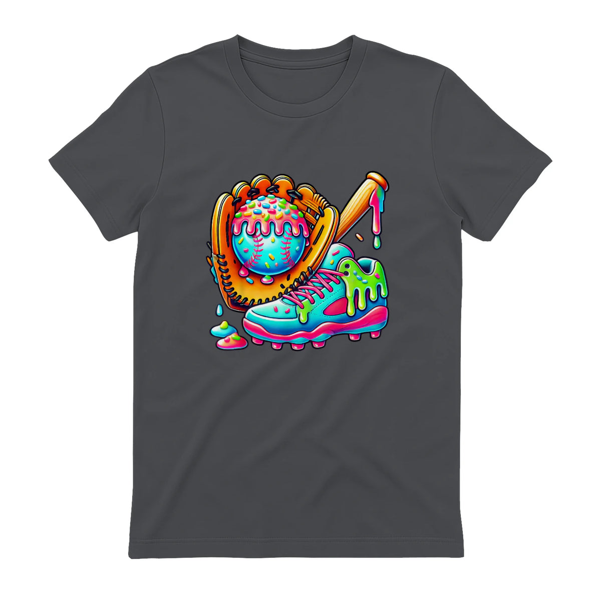 Ice Cream Drip Baseball Stuff Baseball Drip for Boys Graphic T-Shirt in Charcoal - back view