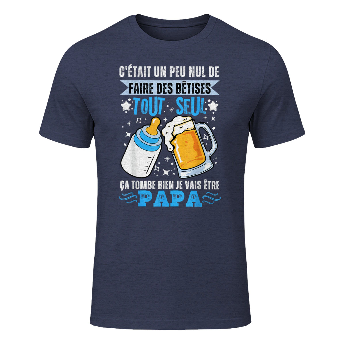 bientôt papa 2026 Annonce Futur Papa Humour Nouveau Papa tee in Heather Navy - front view