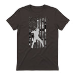Baseball Player American Flag USA Camo Patriotic Graphic T-Shirt in Dark Chocolate - back view