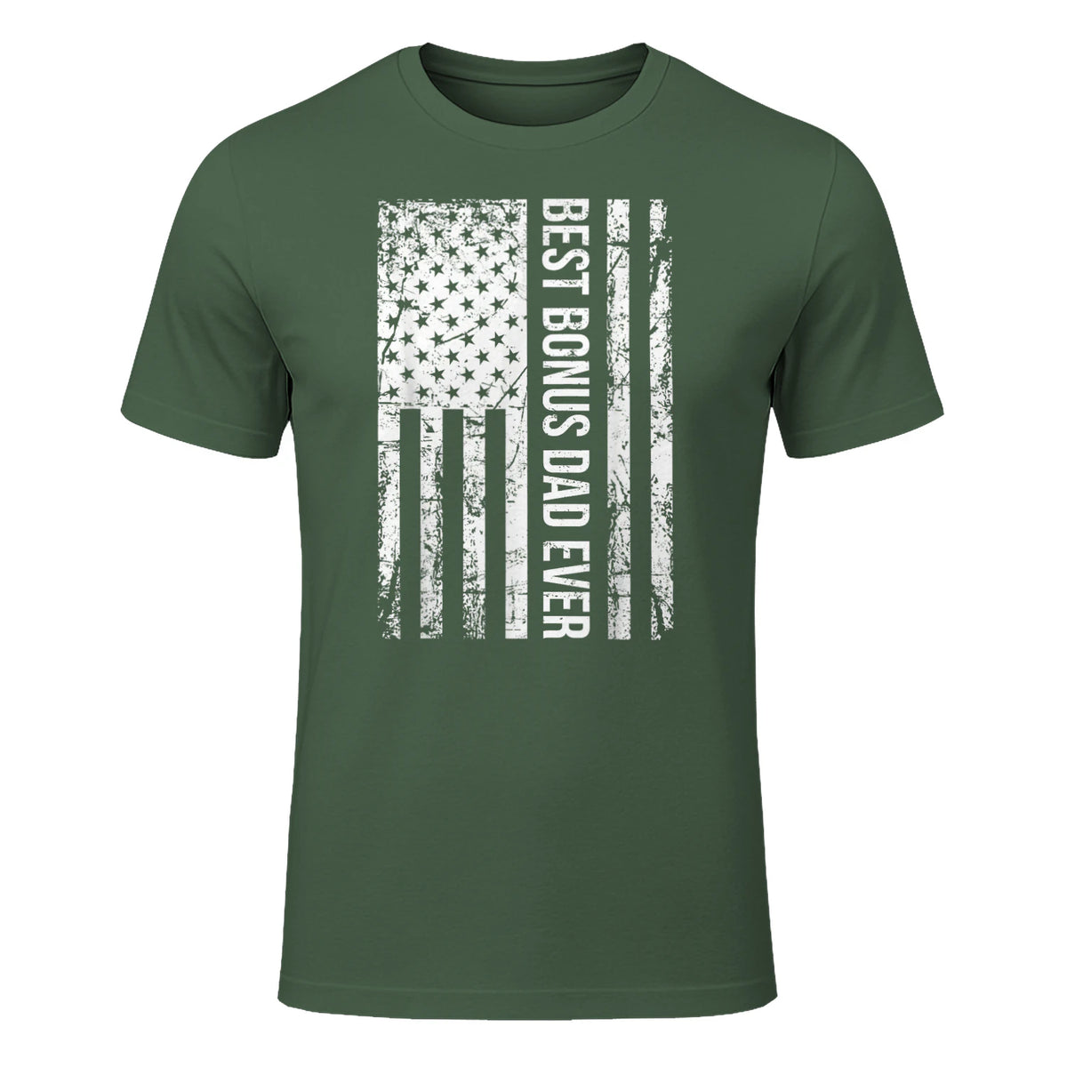Step Dad Best Bonus Dad Ever For Stepdad American Flag in Military Green - front view