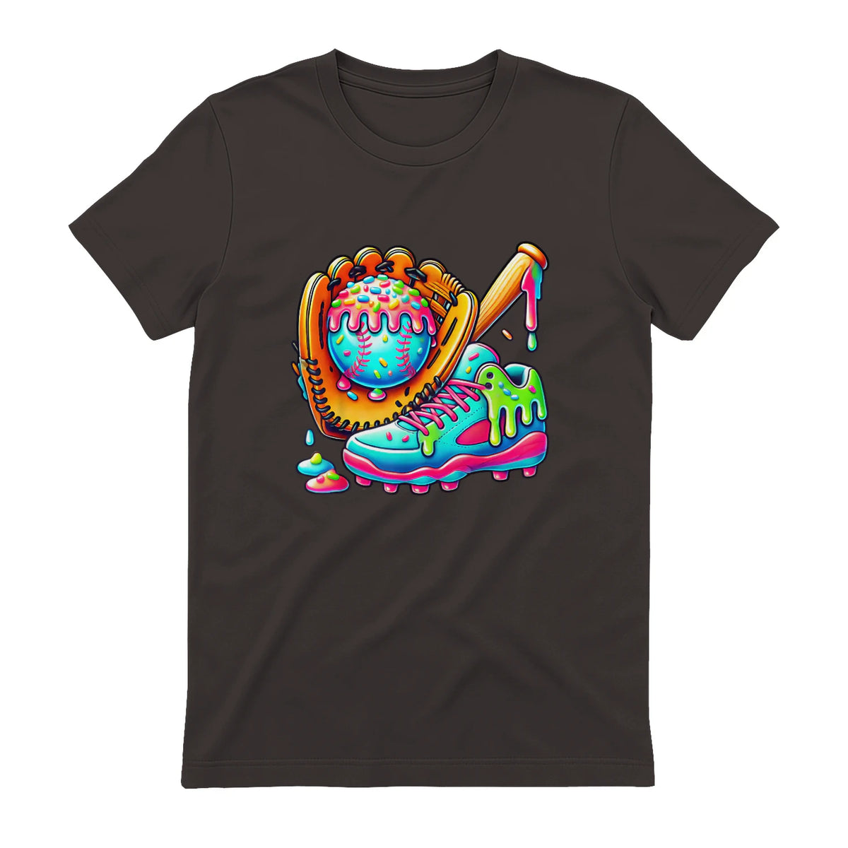 Ice Cream Drip Baseball Stuff Baseball Drip for Boys Graphic T-Shirt in Dark Chocolate - back view