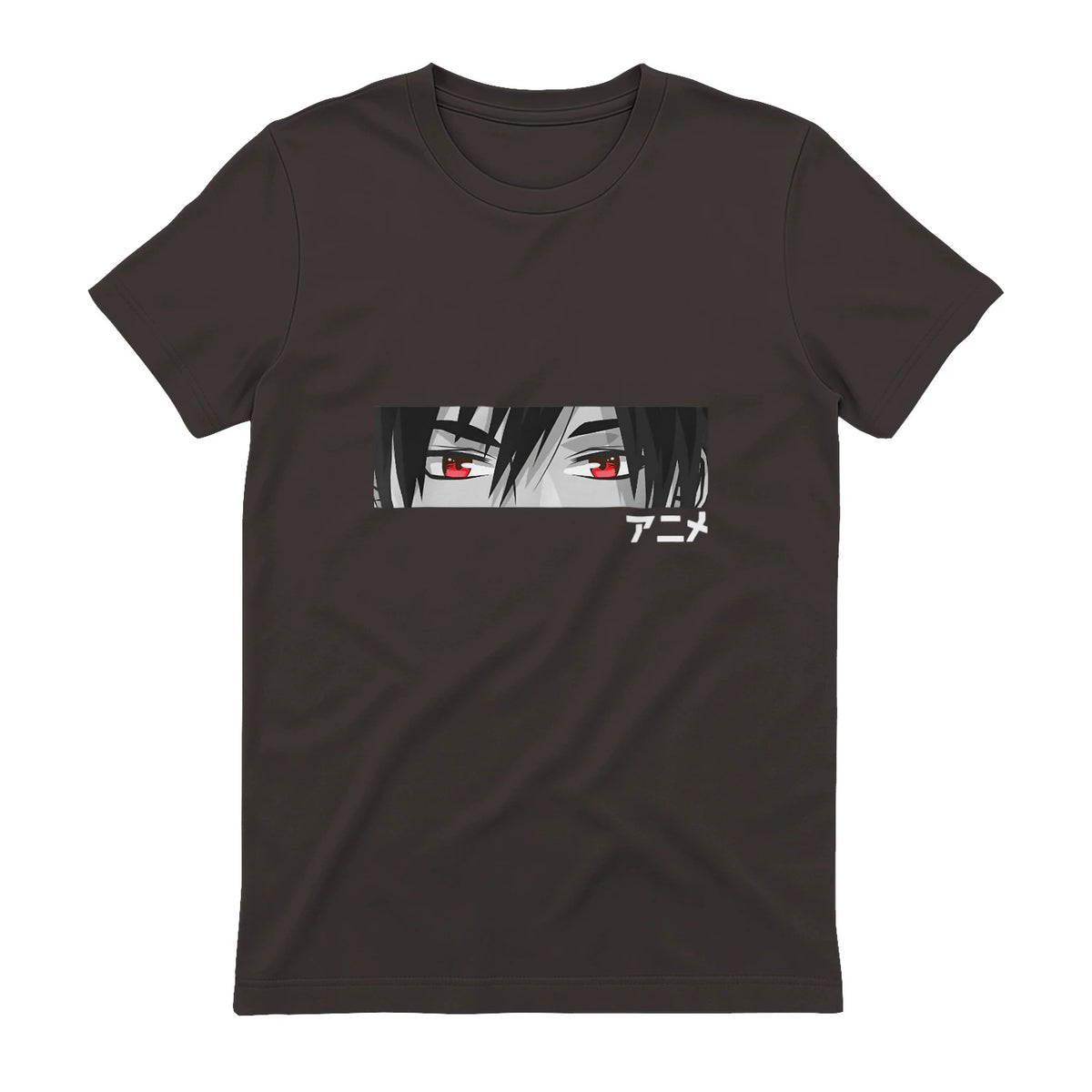 Anime in Japanese Characters Kawaii Eyes Face Short Sleeve in Dark Chocolate - back view