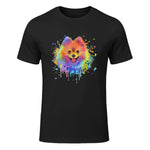 Colorful Splash Art Poméranie Portrait Pom Puppy Owner in Black - front view