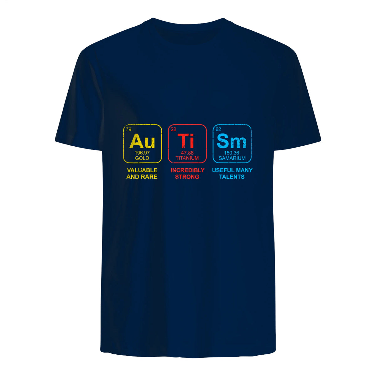 Autism Awareness Periodic Table ASD T-Shirt in Navy - back view