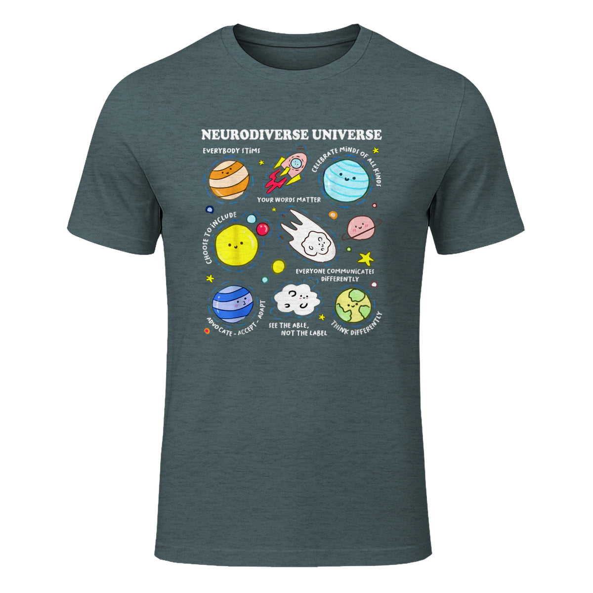 Kids Autism Awareness Neurodiverse Universe Neurodiversity in Dark Heather - front view