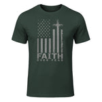 America Pride US Flag Faith Over Fear Prayer T-Shirt in Forest Green - front view