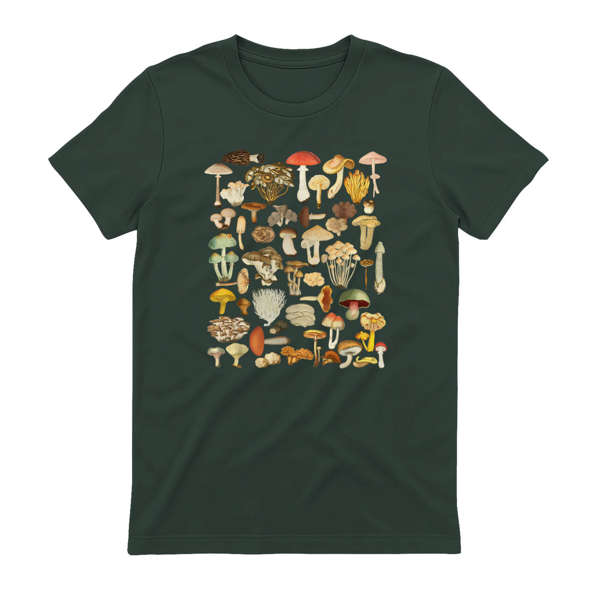 Mushroom Shirt Mycology Fungi Foraging Mushroom Whisperer in Forest Green - back view