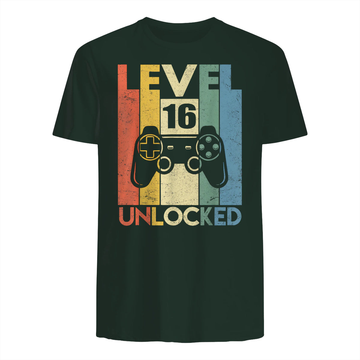 Level Sixteen Unlocked Video Gamer Birthday T-Shirt in Forest Green - back view