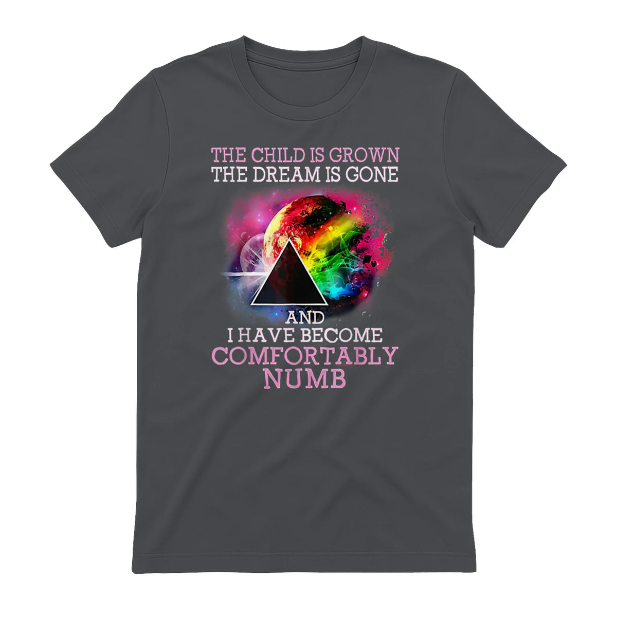 The Child Is Grown The Dream Is Gone Comfortably Number T-Shirt in Charcoal - back view