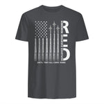 Remember Everyone Deployed RED Friday Military American Flag T-Shirt in Charcoal - back view