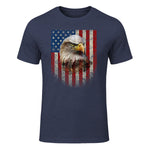 American Flag Bald Eagle Patriotic Red White Blue T-Shirt in Heather Navy - front view