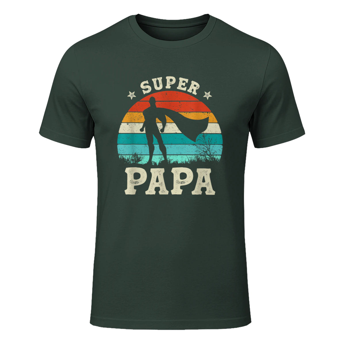 Fête des Pères Meilleur Père Humour Retro Super Papa Parfait in Forest Green - front view