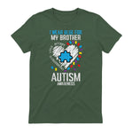 Blue for My Brother Autism Awareness Family Sister Sibling in Military Green - back view