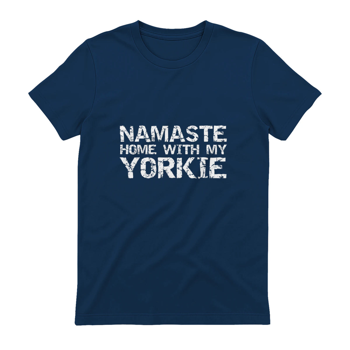 Funny Yoga Pun Introvert Saying Namaste Home with My Yorkie in Navy - back view