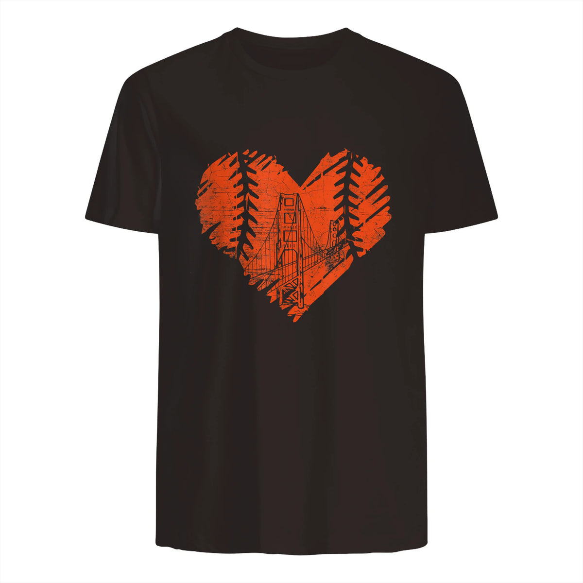 US State San Francisco Baseball Vintage Heart T-Shirt in Dark Chocolate - back view