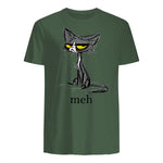 Funny Meh Cat Gift for Cat Lovers in Military Green - back view