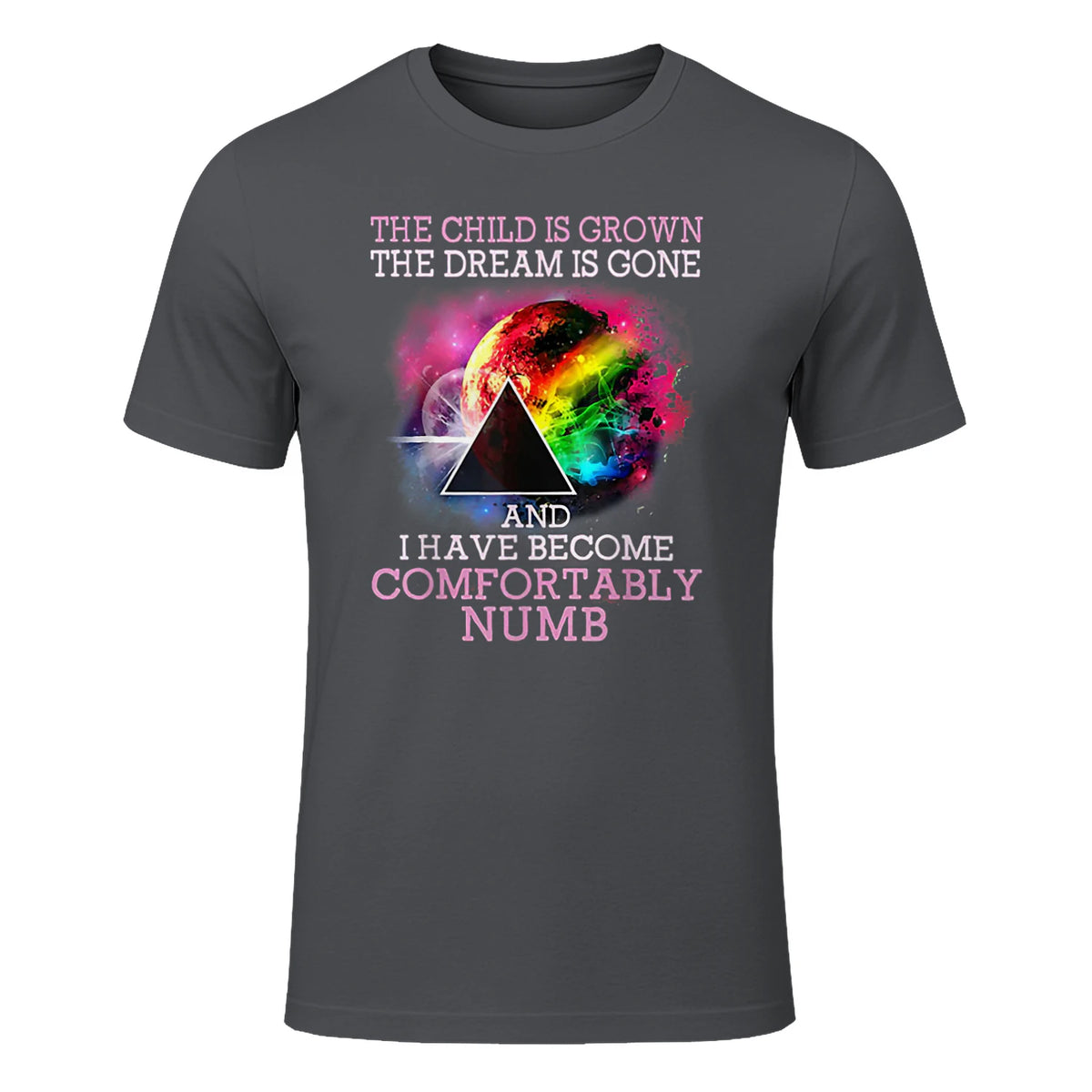 The Child Is Grown The Dream Is Gone Comfortably Number T-Shirt in Charcoal - front view