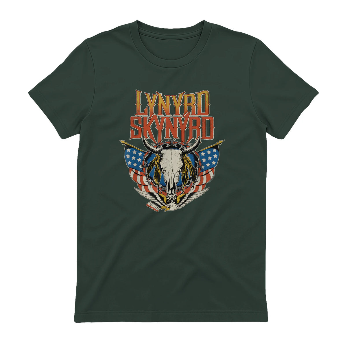 Lynyrd Skynyrd - Americana Steer Skull T-Shirt in Forest Green - back view