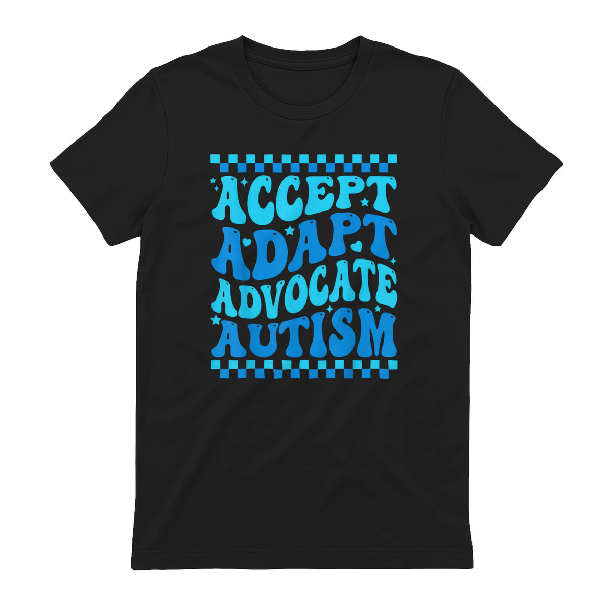 Accept Adapt Advocate Autism Awareness T-Shirt in Black - back view