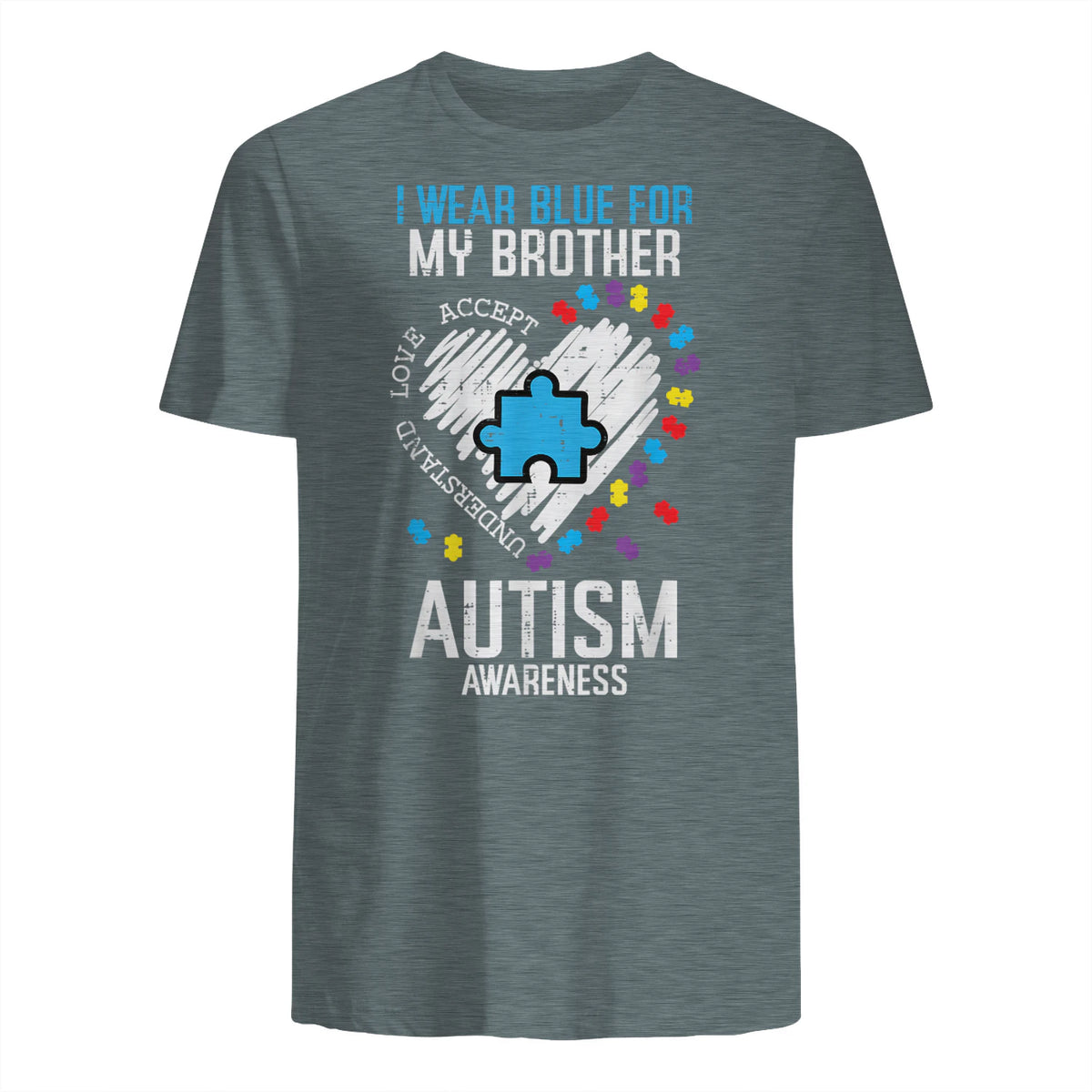 Blue for My Brother Autism Awareness Family Sister Sibling in Dark Heather - back view