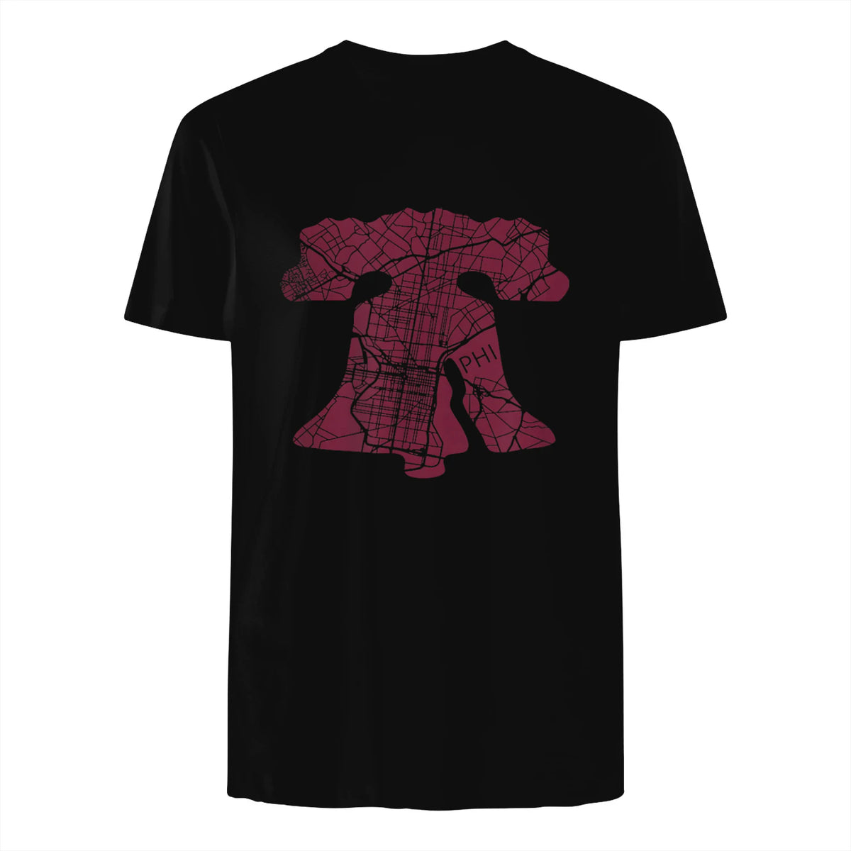Philadelphia Street Map Liberty Bell Vintage Maroon Philly T-Shirt in Black - back view