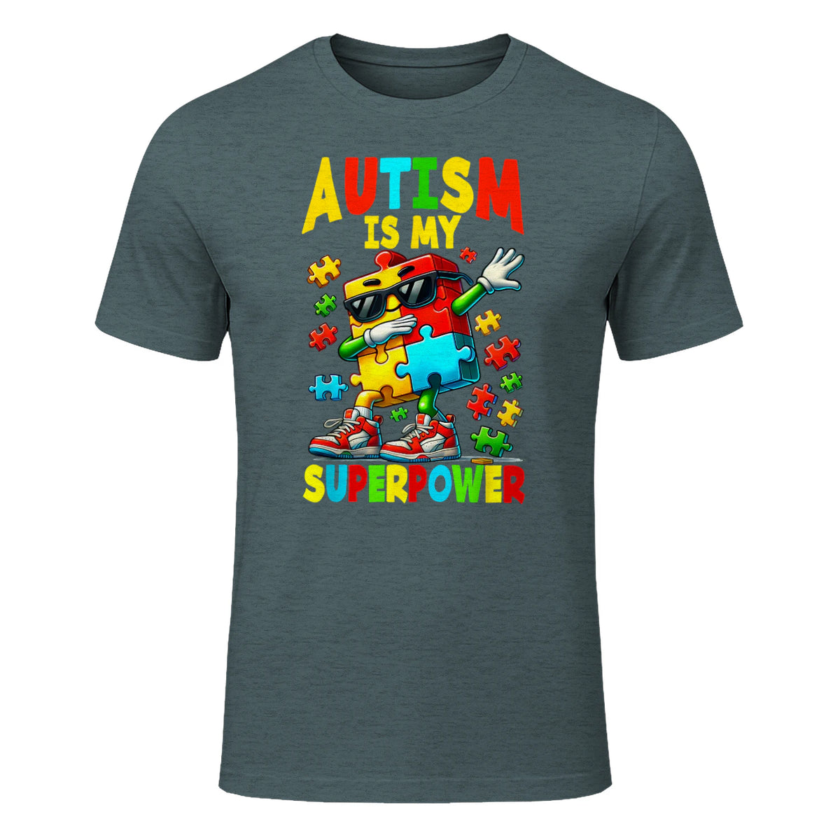 Puzzle Autism Awareness Autistic Support in Dark Heather - front view